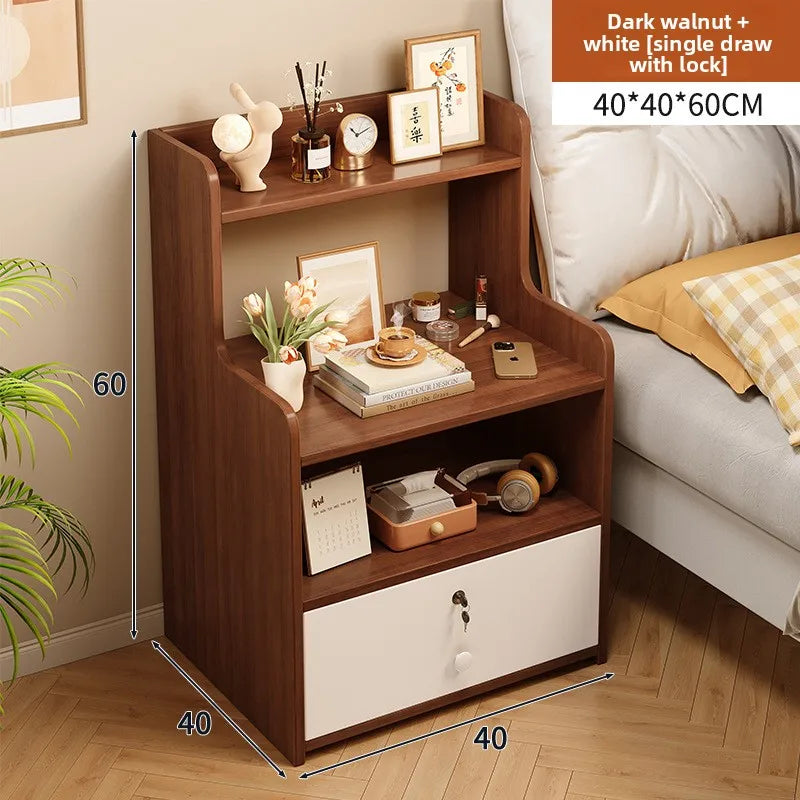 Bedside table Bedroom Simple storage Locked storage cabinet Small bedside storage shelf Rental house Mini low cabinet Oasis Select Deep Walnut 40