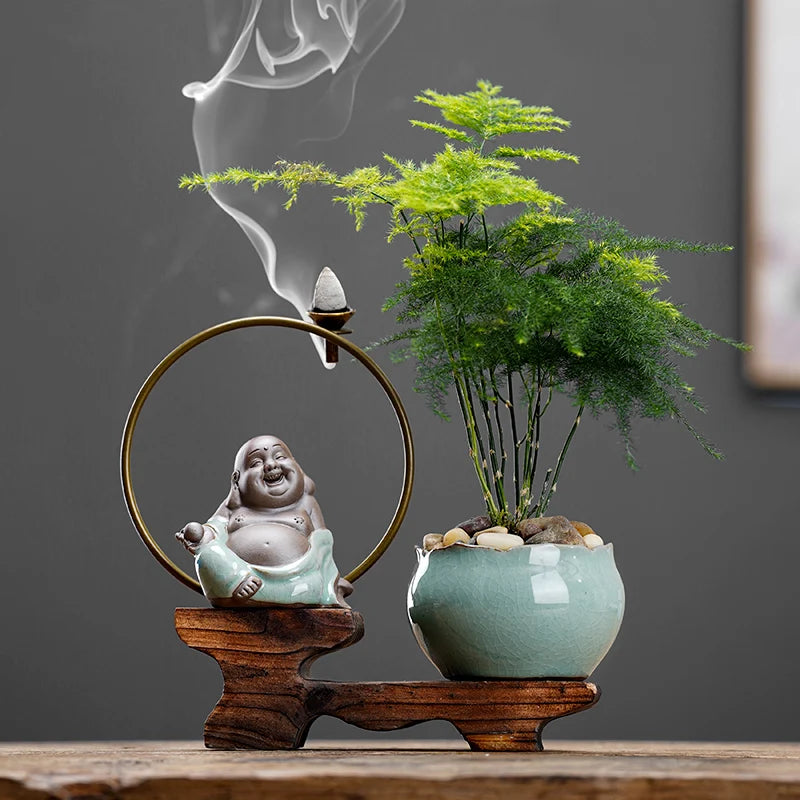 Backflow fragrant new Chinese creative little monk tea table tea table decoration boutique tea ceremony home decoration Oasis Select G 18cm X 17.5cm