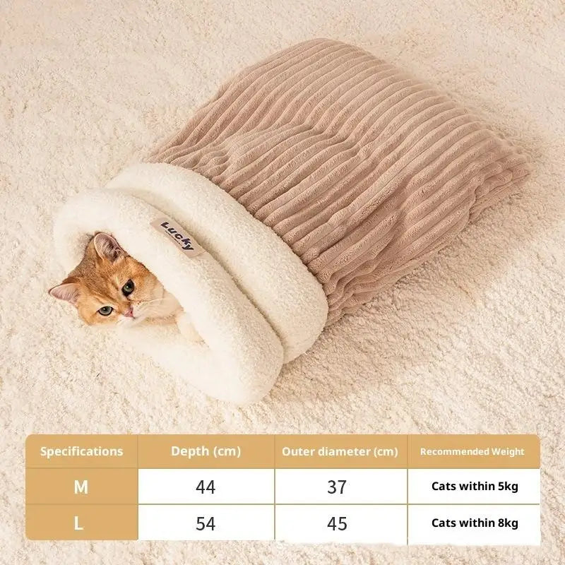Enclosed Cat Cave Bed – Warm Thickened Sleeping Bag for Cats