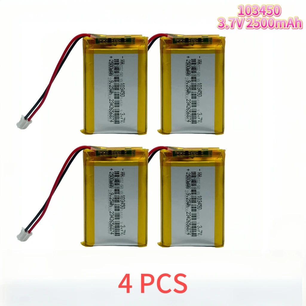 Hotsale 103450 3.7V 2500mAh Polymer Lithium Rechargeable Battery jst PH 2.0mm 2pin plug for Camera GPS navigator MP5 Headset Oasis Select 4 PCS