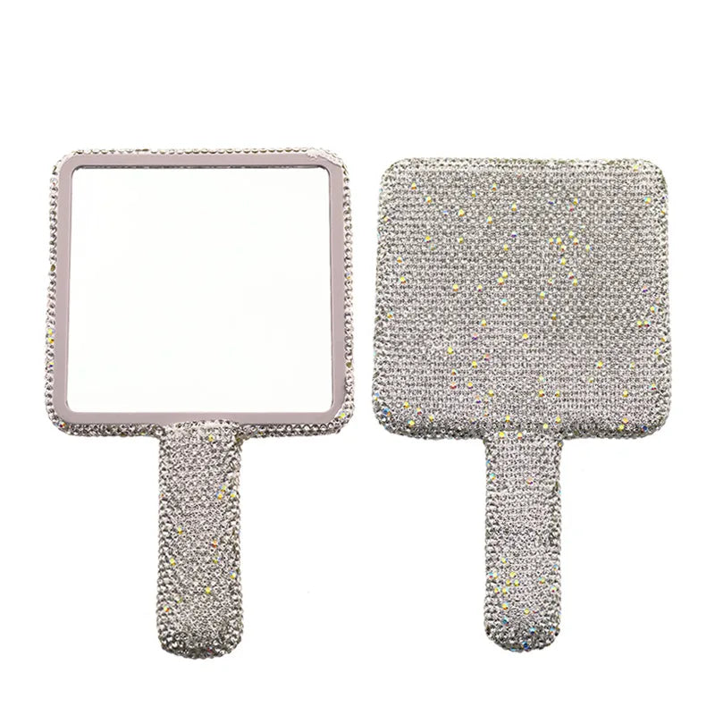 Diamond Rhinestone Handheld Makeup Mirror – Heart Round Square