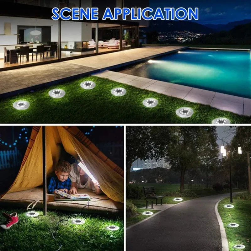 Solar Disk Ground Light 8 LED Outdoor Garden Buried Path Lamp