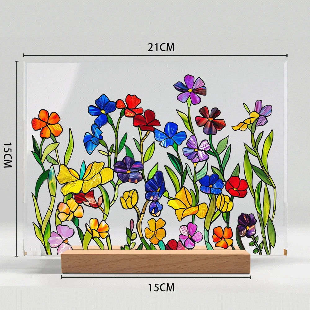 Acrylic Flower Pattern Table Room Desk Imitation Glass Texture Acrylic Desktop Decoration Holiday Gift Desk Decoration Oasis Select BTU417