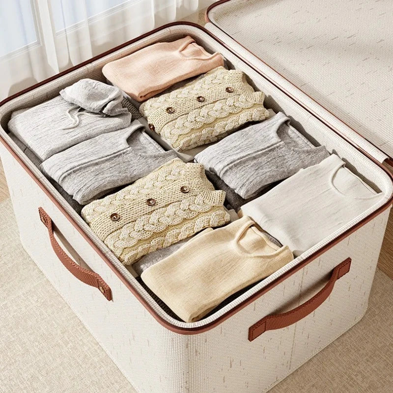 1pc Large Heavy-duty Storage Box with Lid, Hard Shell Fabric Closet Organizer Container for Clothes Blankets Toys Home Organizer Oasis Select