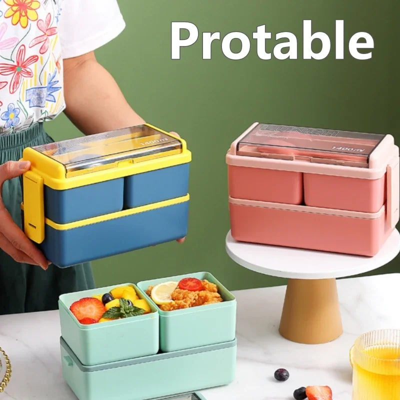 Single/double Layer Lunch Box Portable Leakproof Student Microwave Dinnerware Set with Fork Spoon Food Snack Storage Container Oasis Select