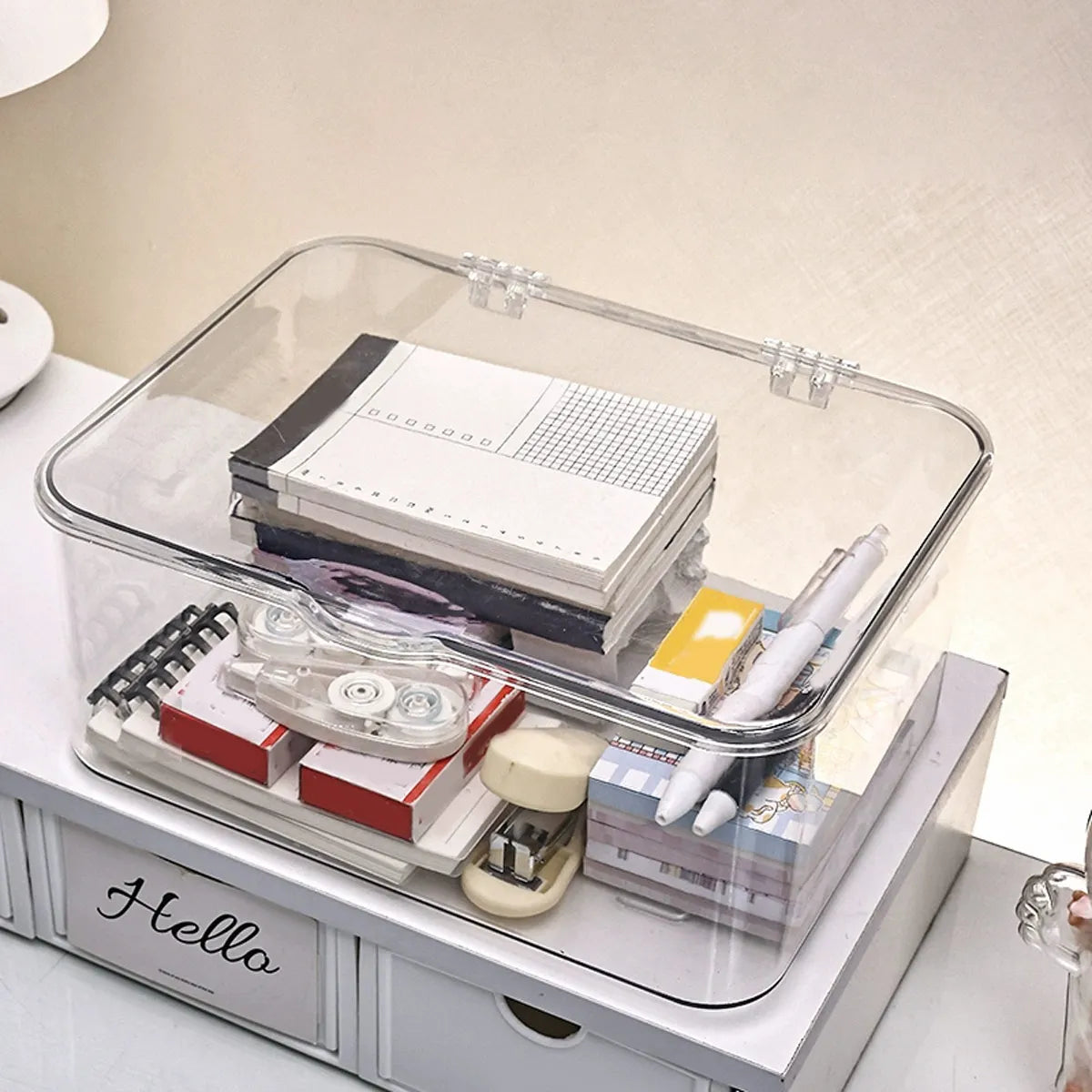 Plastic storage box, covered storage box, flip top desktop storage container, office supplies, stationery, cosmetics storage Oasis Select