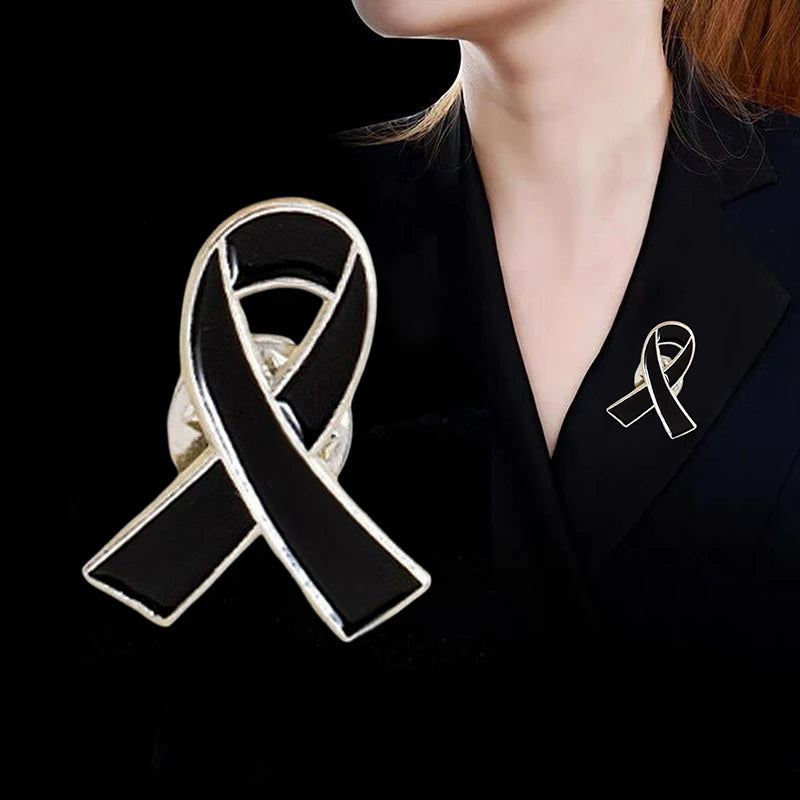 5/10Pcs Women Jewelry Enamel Black White Ribbon Brooches Pins Surviving Breast Cancer Awareness Hope Lapel Buttons Badges Oasis Select