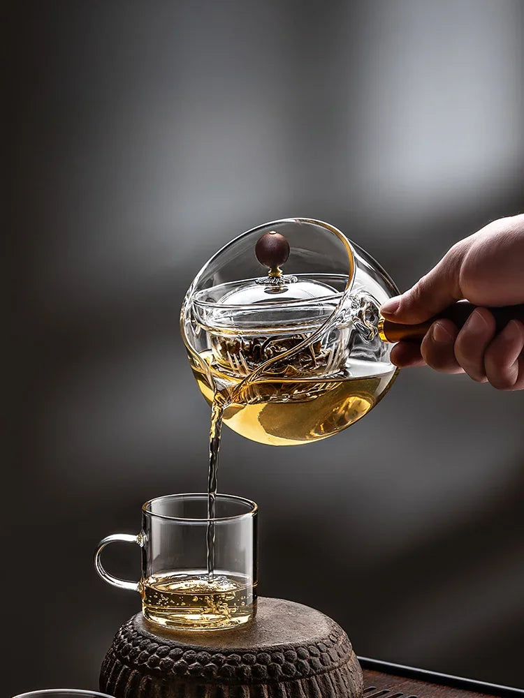 The Side of The Leisure Pot Household Heat-resistant Glass Teapot Rotating Small Green Orange Tea Tea Set Boiling Teapot Oasis Select