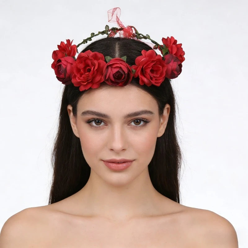 Simulation Flower Seaside Vacation Wreath Headband Women Hair Accessories Bride Headwear for Wedding Birthday Party Decor Oasis Select