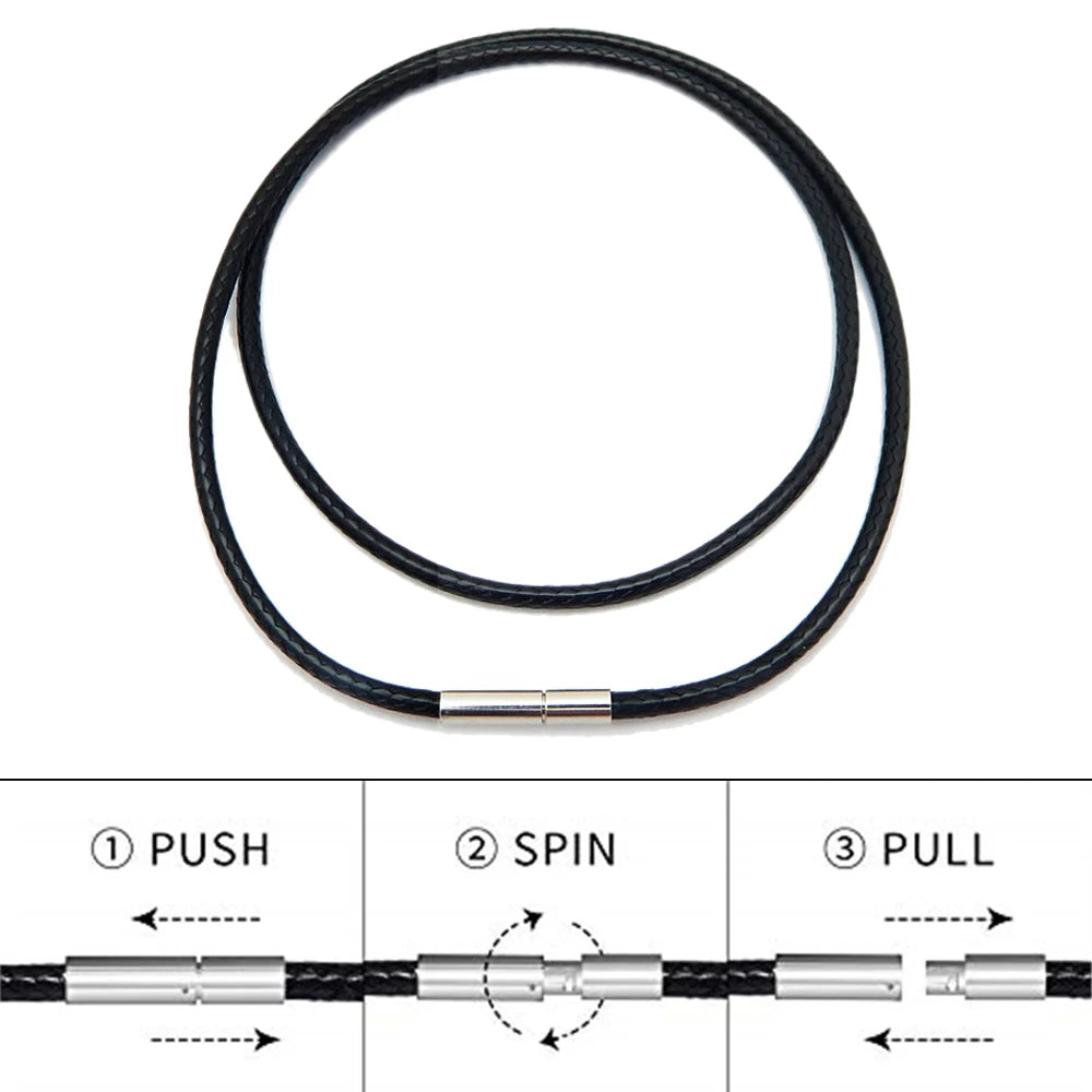 1/1.5/2mm Black Waterproof Leather Cord Necklace Braided Wax Rope Chain Sting With Stainless Steel Clasp for Men Women Jewelry Oasis Select