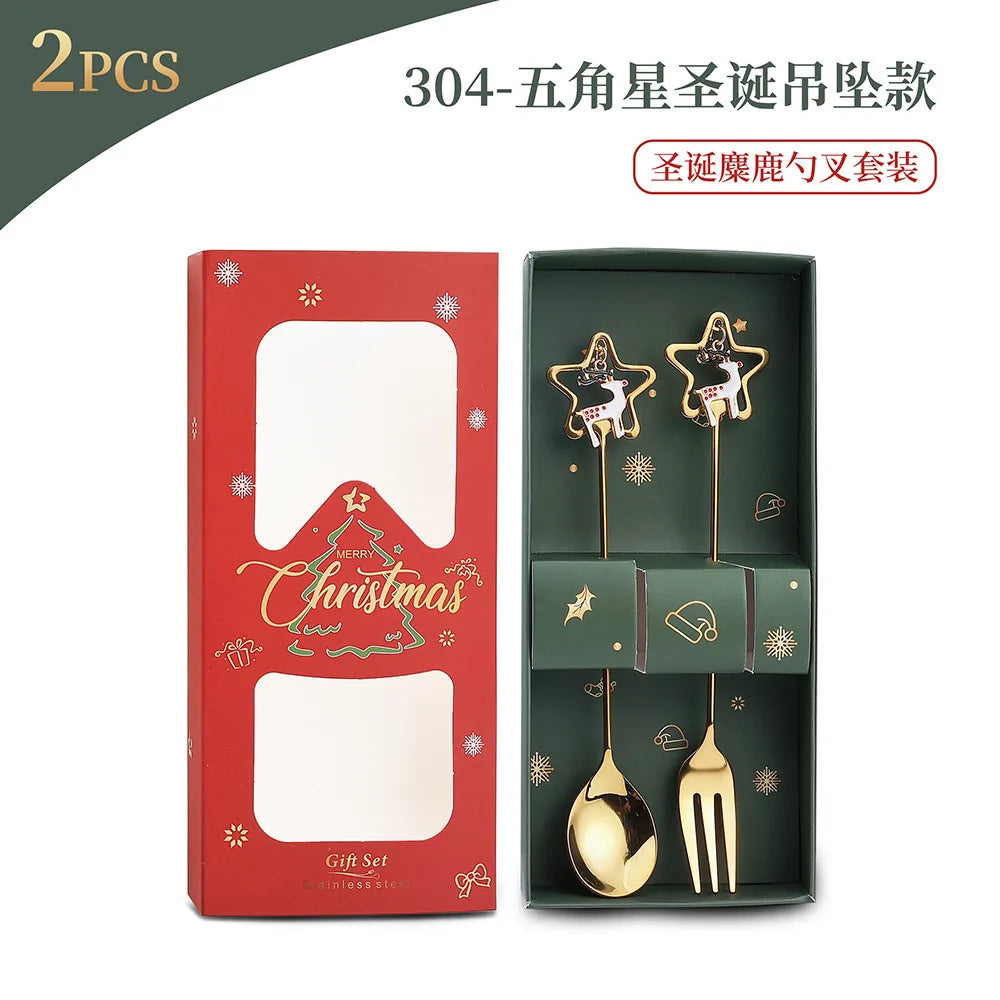 Christmas Spoon Set Santa Doll Cutlery Set Cute Dessert Spoons Holiday Tableware Two Piece Set for Christmas Gift Decoration Oasis Select Style6