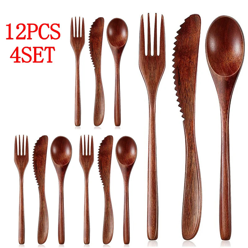 24/12 Pieces Wooden Spoon Soup Spoon and Fork Tableware Natural Ellipse Ladle Spoon Set Eco Friendly Products Spoons for Cooking Oasis Select 12PCS
