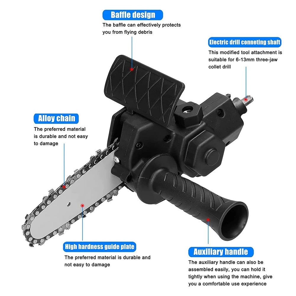 LIKE WISH Electric Drill Converter Into Electric Saw With 4 Inch Chain Mini Handheld Chain Saw Conversion Bracket Oasis Select