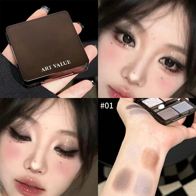 Art Value 4-Color Eyeshadow Palette – Glitter, Shimmer & Matte