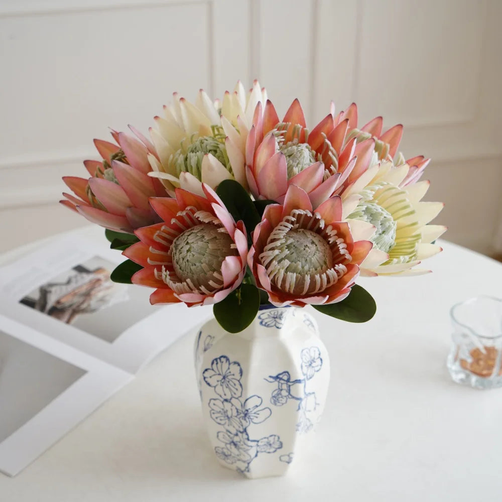1PC,Europe Style Beautiful Artificial Flowers Fake King Protea Home Table Top Display Flowers Decorative Silk Flower Oasis Select