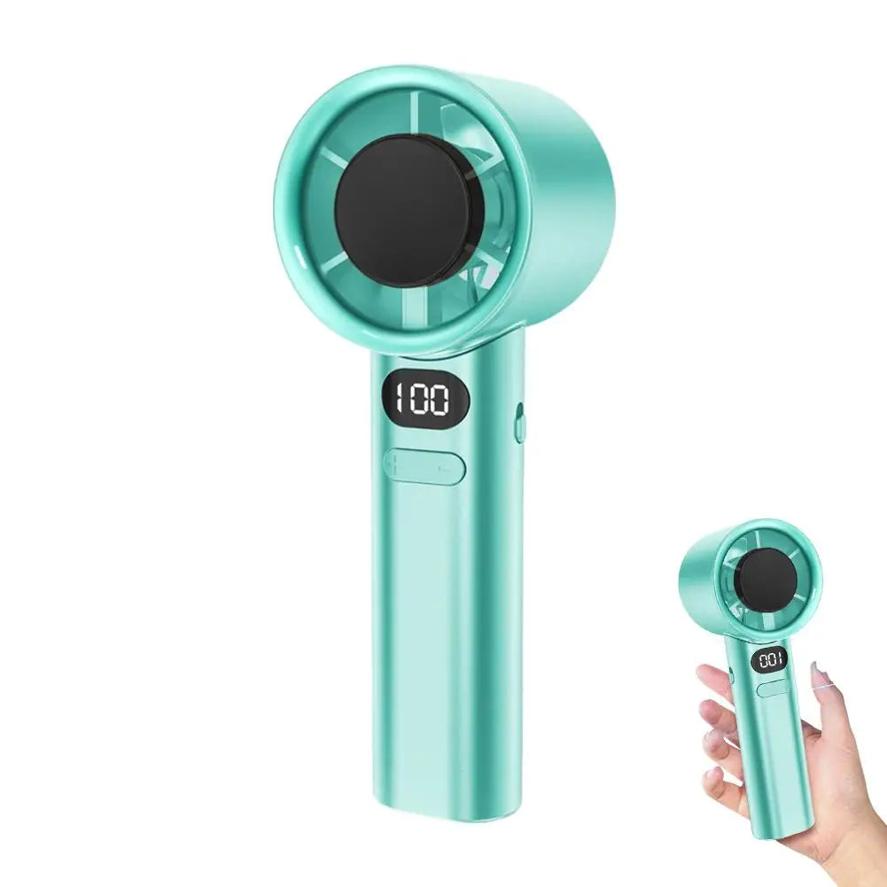 Mini Hand Fan 120 Wind Speed Turbine Fan With LED Display Silent Rechargeable Fan For Outdoor Activities, Travel, Beach Oasis Select Green