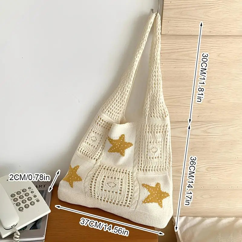 White Apricot Shell Woven Tote Bag – Women's Beach Purse