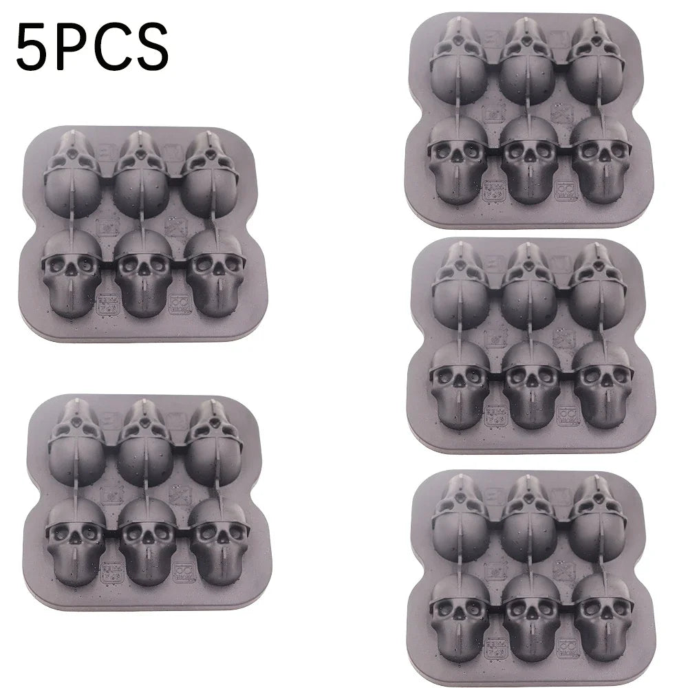 Skull Shape Ice Cube Tray Food Grade Silicone Mold for Cocktail Ice Balls Whiskey Bourbon Drink Freezer Tray Bar Party Supplies Oasis Select Black-5PCS