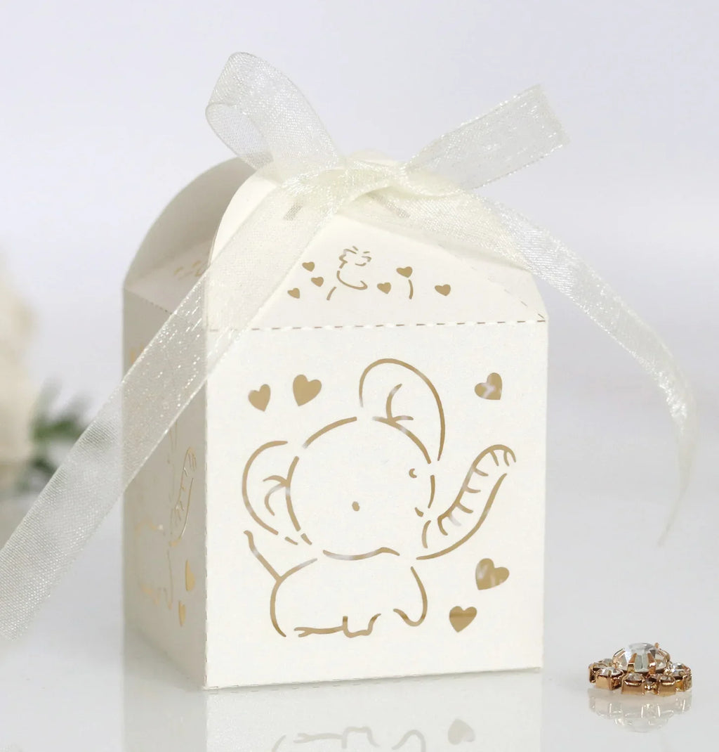 10pcs Elephant Shaped Candy Box for Baby Shower Cute Gift Boxes for Children Birthday Party Favors Box Candy Packaging Supplies Oasis Select Lvory White Other