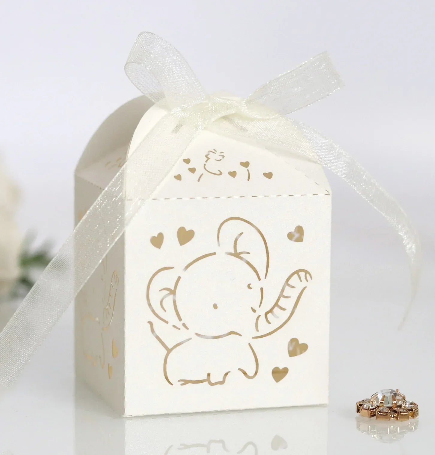 10pcs Elephant Shaped Candy Box for Baby Shower Cute Gift Boxes for Children Birthday Party Favors Box Candy Packaging Supplies Oasis Select Lvory White Other