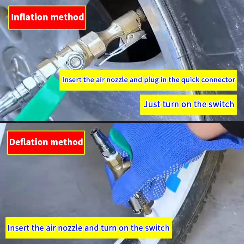 Chuck Quick Inflation Hose Nozzle Car Tire Inflator Nozzle Lock On Tire Inflator With Valve Air Compressor Adapter For Car SUV Oasis Select