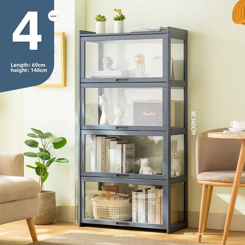 Bookshelf Shelf Floor-to-ceiling bookcase Reading shelf Children's household living room Simple solid wood multi-layer storage Oasis Select Gray 4-69