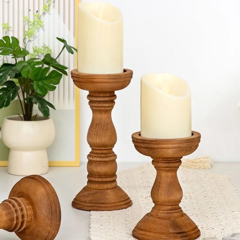 New Style Retro Wooden Candle Holder 3-piece Set Candle Container Desktop Decoration Home Decor Wedding Candle Holder Oasis Select