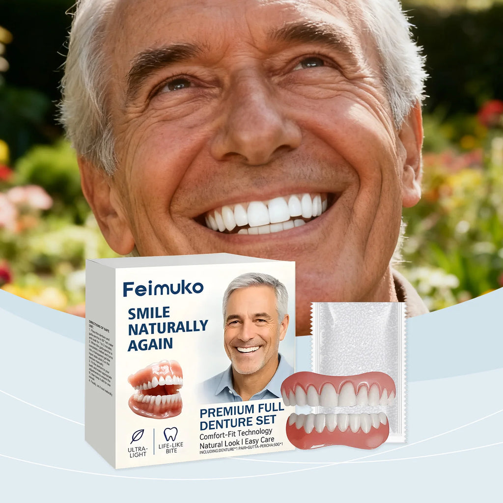 Adjustable Silicone Dentures Full Set – Natural Smile for Men & Women Cosmetic Denture Set Oasis Select