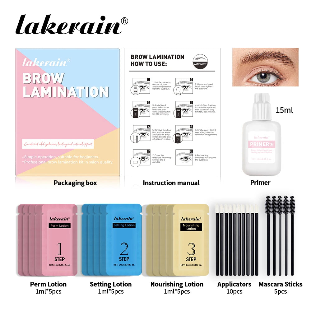 Lakerain Eyebrow Lamination Kit Professional DIY Eye Brow Perm Set Create Fuller Thicker Brows Lasting Eyebrow Natural Makeup Oasis Select