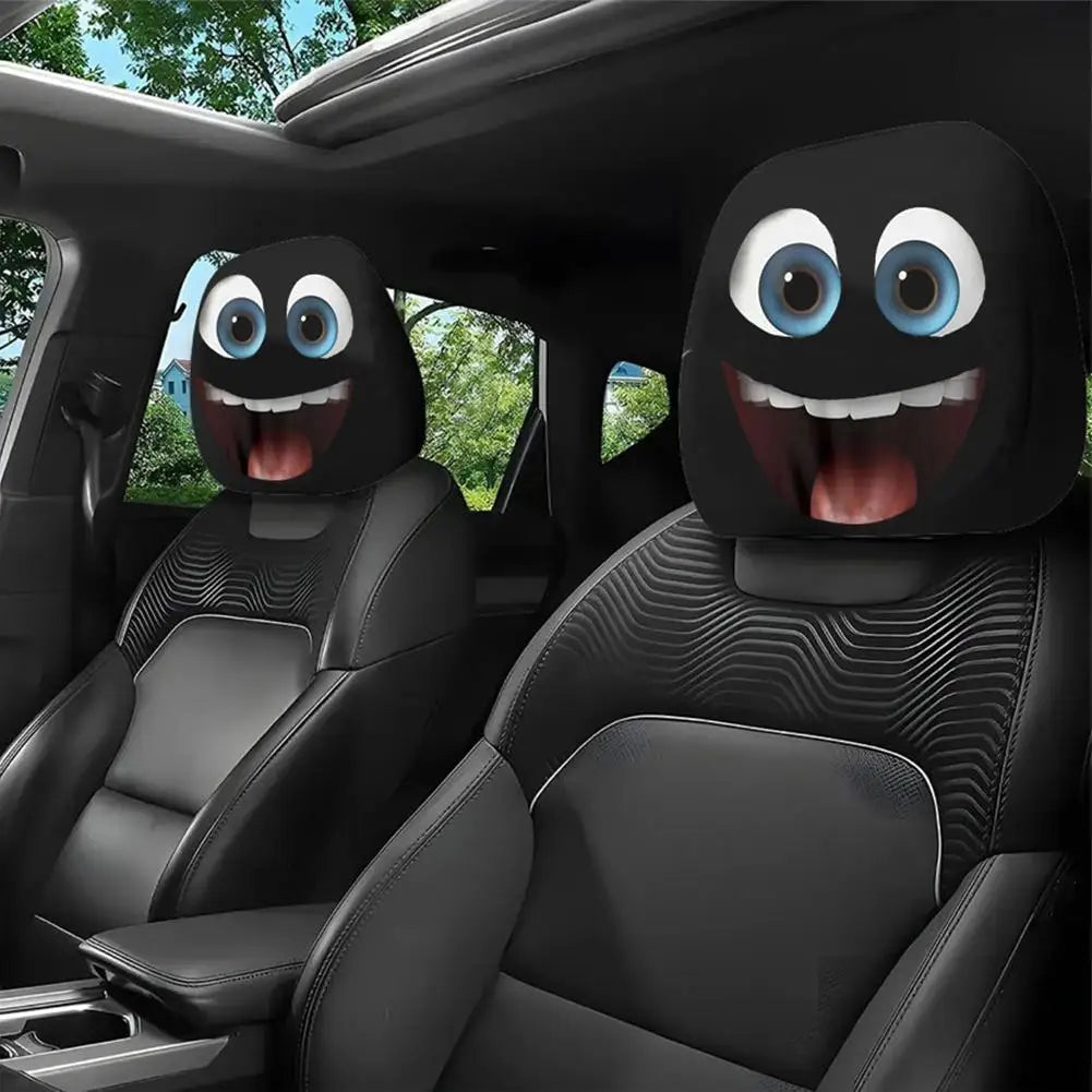 2pcs Universal Cartoon Character Car Pillowcase, Smiley Face Printed Car Headrest Covers, Washable Soft Head Rest Protector Oasis Select