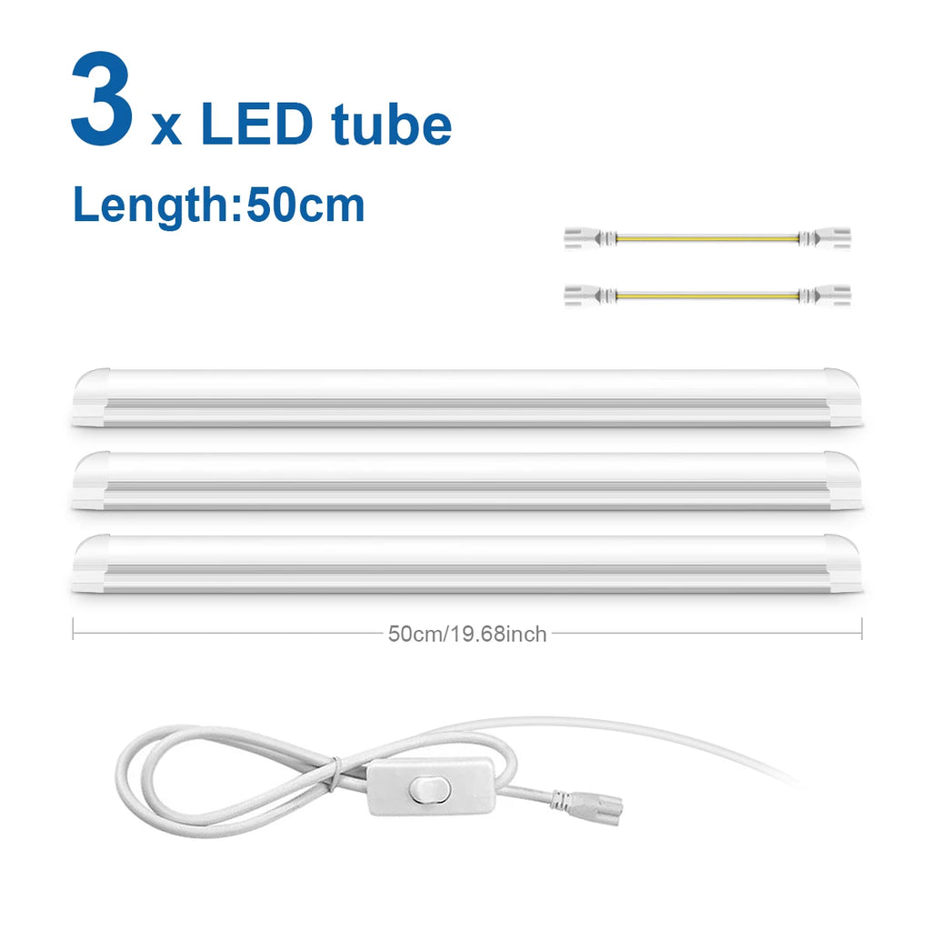 1.64FT 50CM 25W AC220V Led Fluorescent Light Energy Saving 1-6Pcs T8 LED Tube For Kitchen Dining Room Garage Shop Lighting ﻿ Oasis Select 3x T8 LED Tube White USA Powre Plug