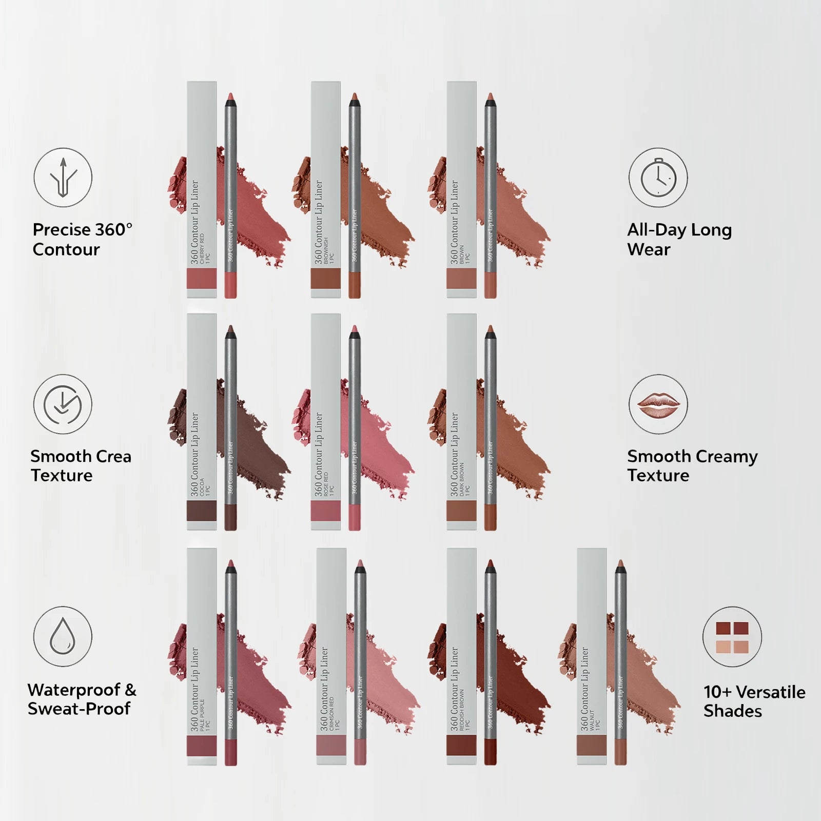 10-Colors Lip Liner Waterproof Lip Liner Pencil Long Lasting Defines Lip Contour Natural Fuller Plumper Lip Contour Makeup Oasis Select