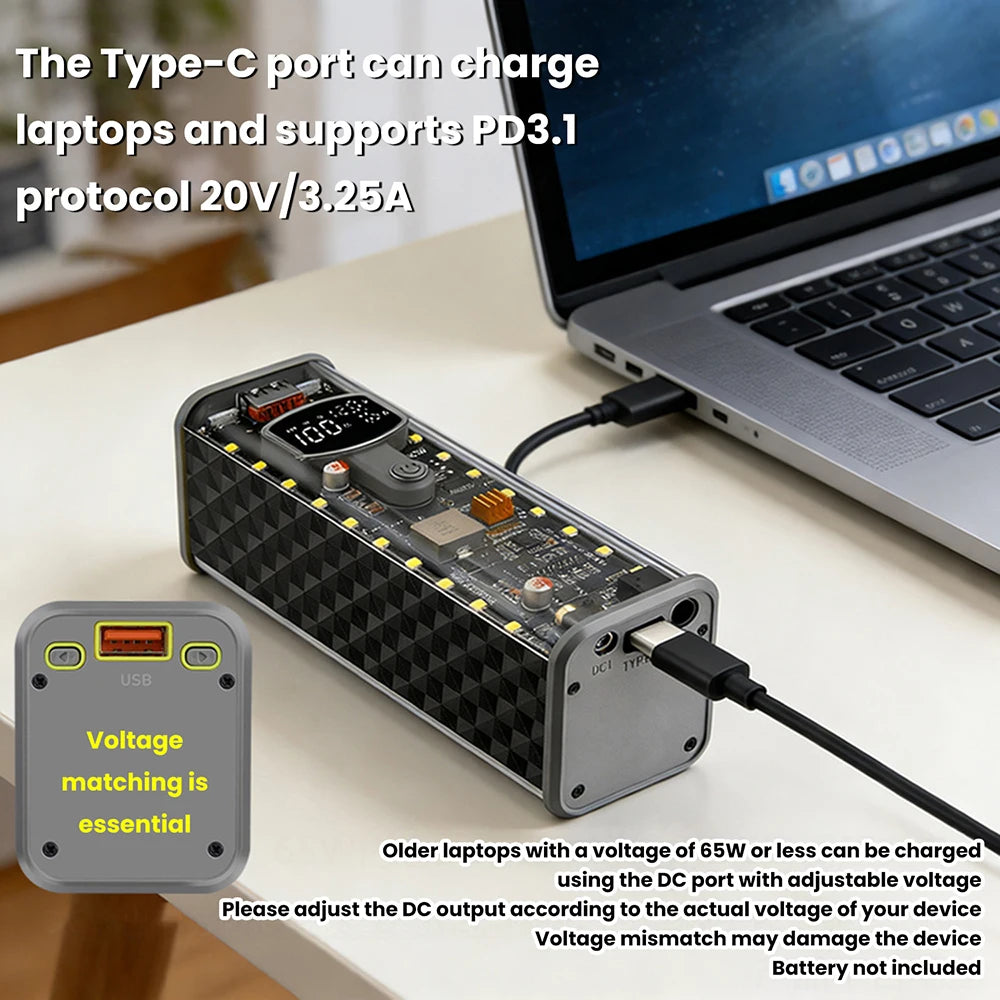 PD 65W DIY Battery Box DC Port Fast Charging Transparent Power Bank Shell Weld-Free 8-Cell 18650 Battery Case Oasis Select
