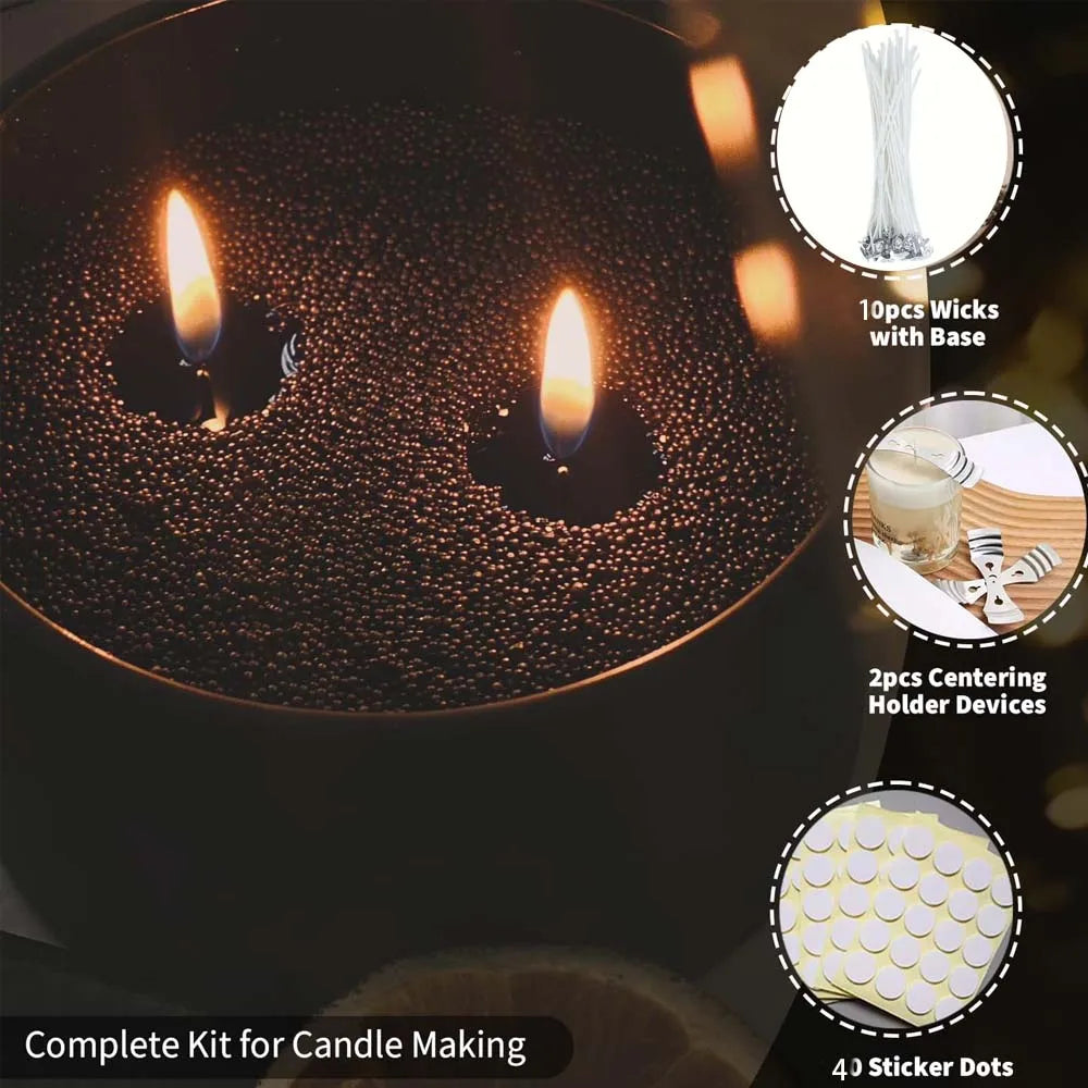 200G Black Sand Beaded Wax Candle Making Kit DIY Pearled Candle Candle Making 10PCS Wicks 2PCS Centering Devices 40 Stickers Dot Oasis Select Black set
