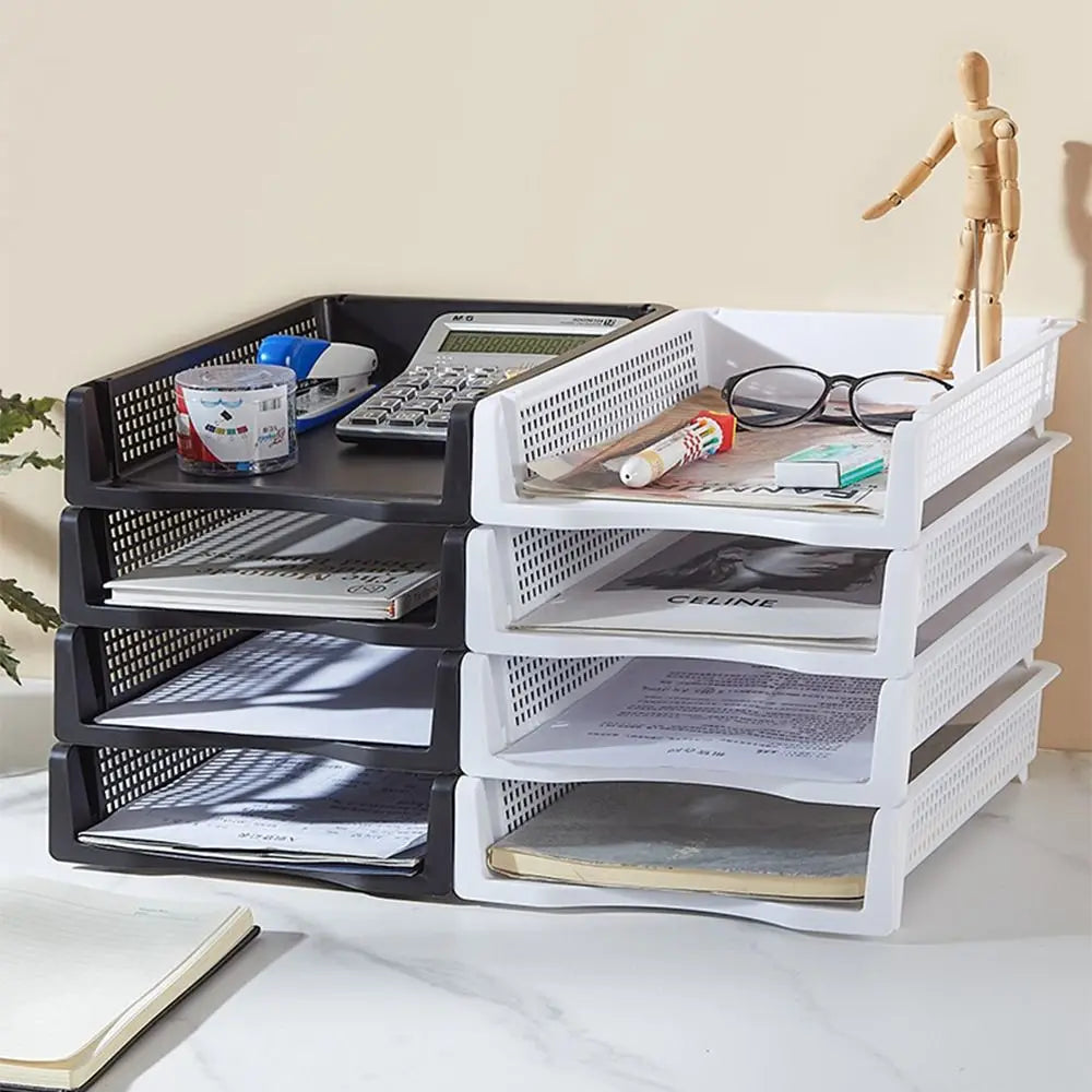 File Box Desktop A4 Document Organizer Stackable Laminated Plastic Papers Rack Storage Tray for Home Office Oasis Select