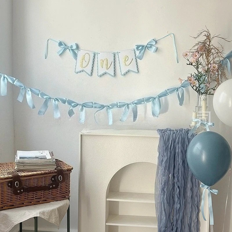 1.8M Pink White Blue Satin Bow Handmade Webbing Hanging Garlands for Birthday Wedding Party Girl Room Girly Heart Decorations Oasis Select
