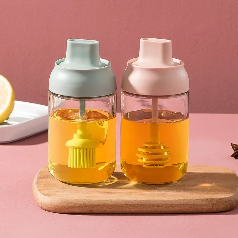 250ML Oil Bottle Moisture-proof with Lid Spoon Pepper Jar Salt Shaker Multi-purpose Combination Glass Kitchen Seasoning Bottle Oasis Select