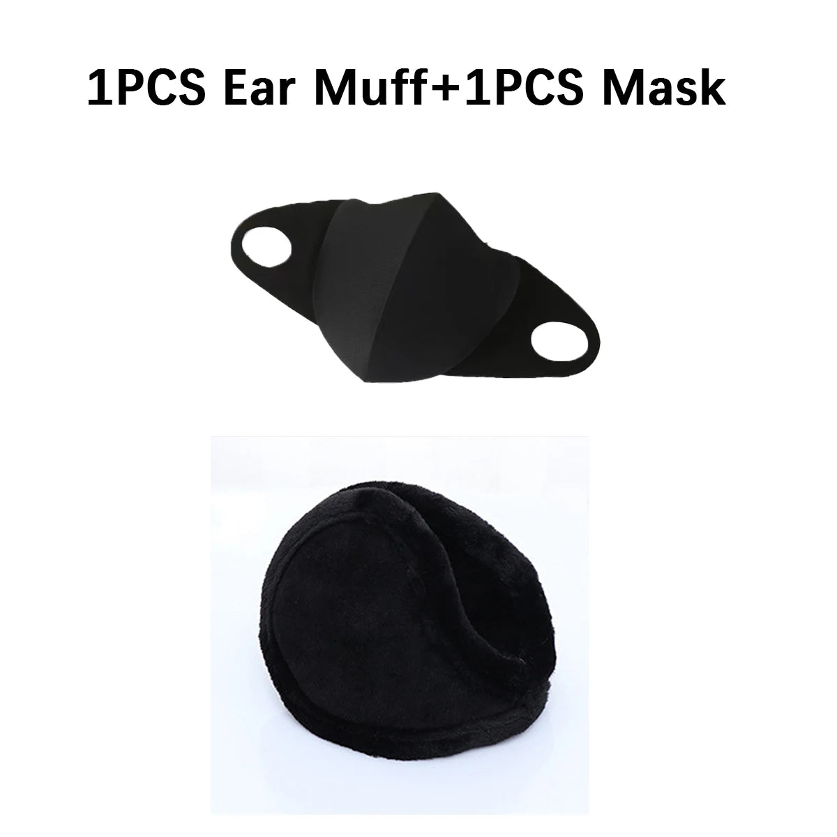 Pearl Ear Muff and Mask Set, Cute Autumn and Winter Warmth, Anti-Cold, Comfortable, Unisex Faux Rabbit Fur Ear Muffs, Merad Mask Oasis Select Black