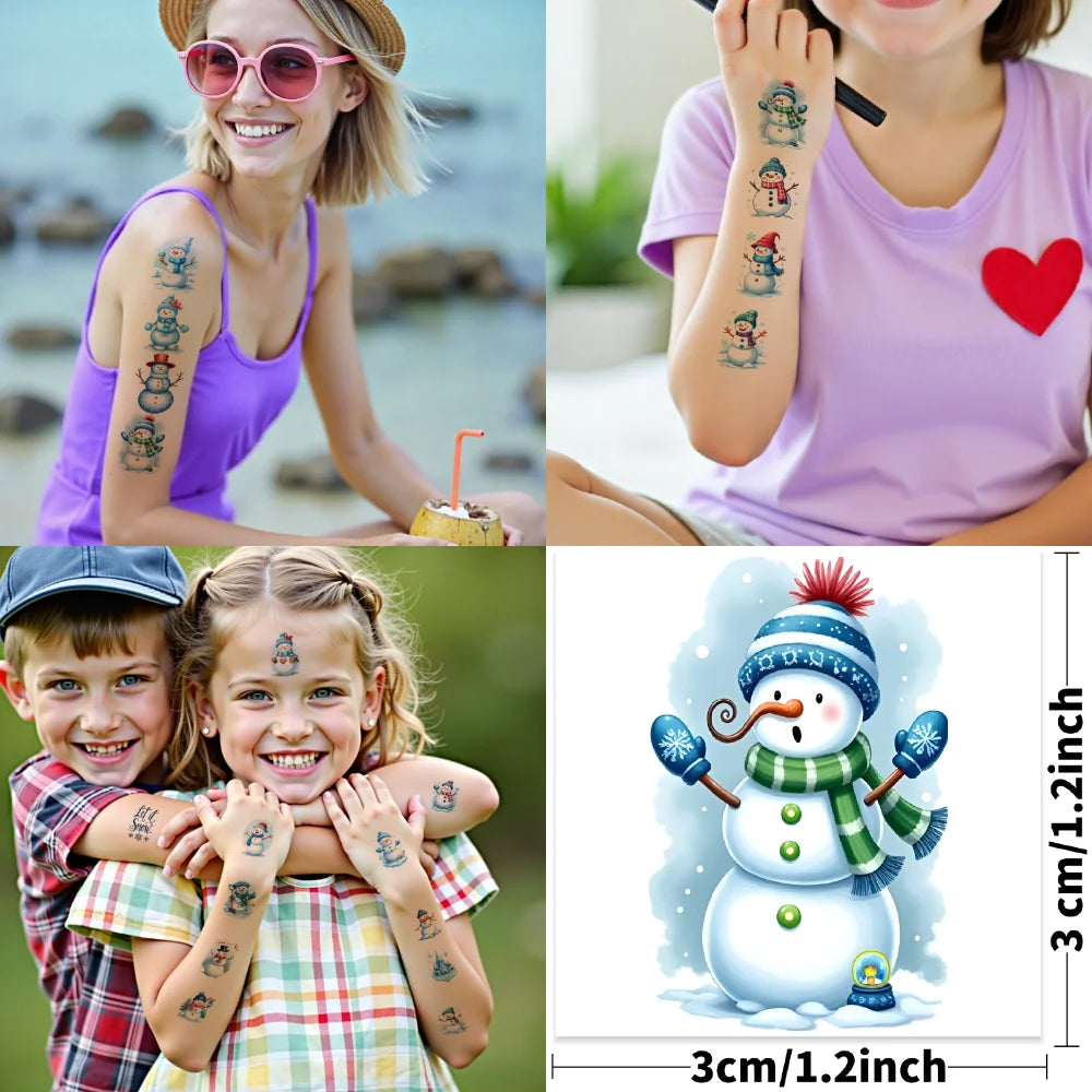 54pcs Winter Temporary Tattoos – Polar Bear, Snowman & Hearts