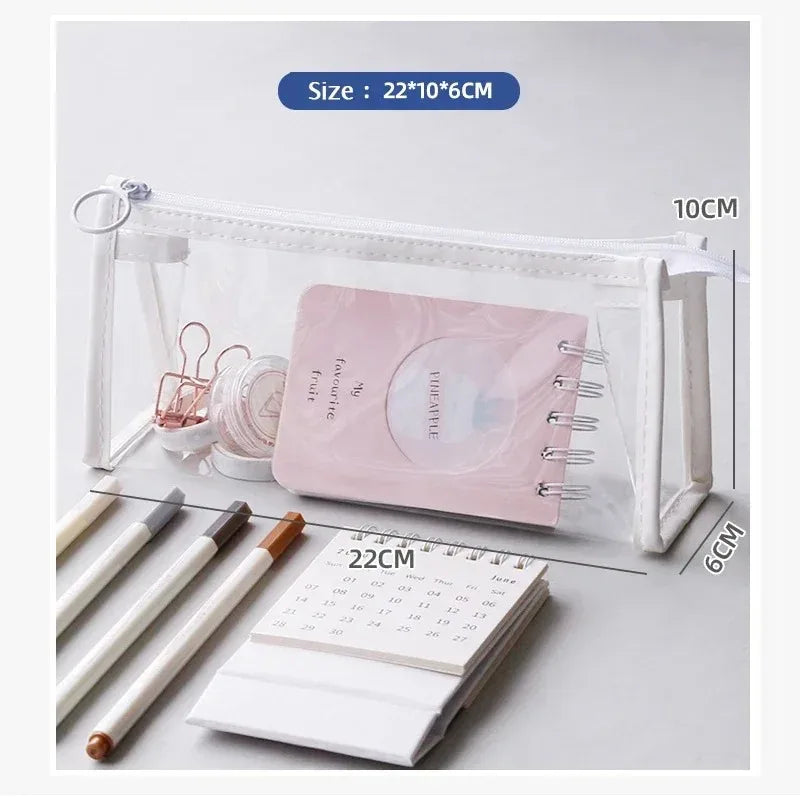 School Study Stationery Office Supplies Transparent Pencil Case Large Capacity Simple Pen Bag Kawaii Cosmetic Bag Oasis Select