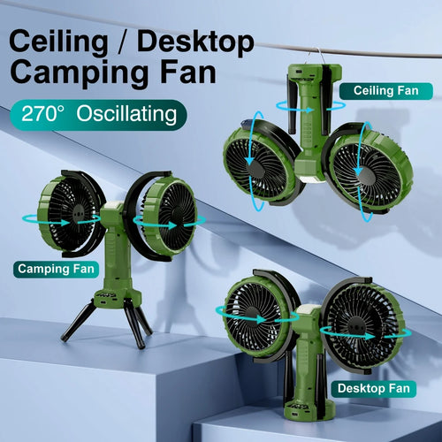 10000mAh Dual Head Fan – 4 Speeds, USB, Portable Outdoor Fan Portable Rechargeable Fan Oasis Select