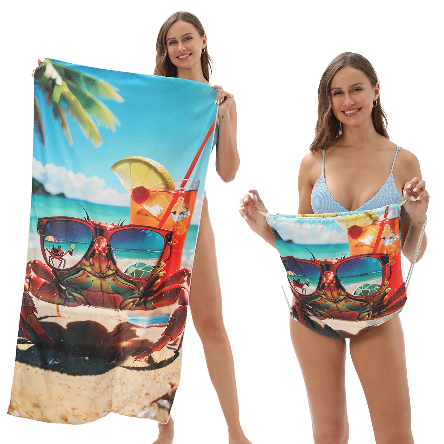 2-in-1 Multifunctional Foldable Beach Towel Printed Bath Towel Integrated Beach Towel Bag for Storage Oasis Select 18 70X140cm