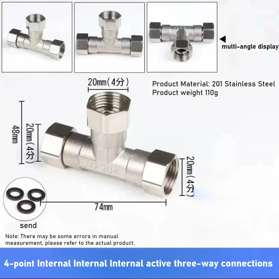 Stainless Steel G1/2 3 Way T-Adapter Bathroom Shower Faucet Water Splitter Toilet Shower Valve Spray Nozzle Converter Oasis Select 4 in in in active 1pcs