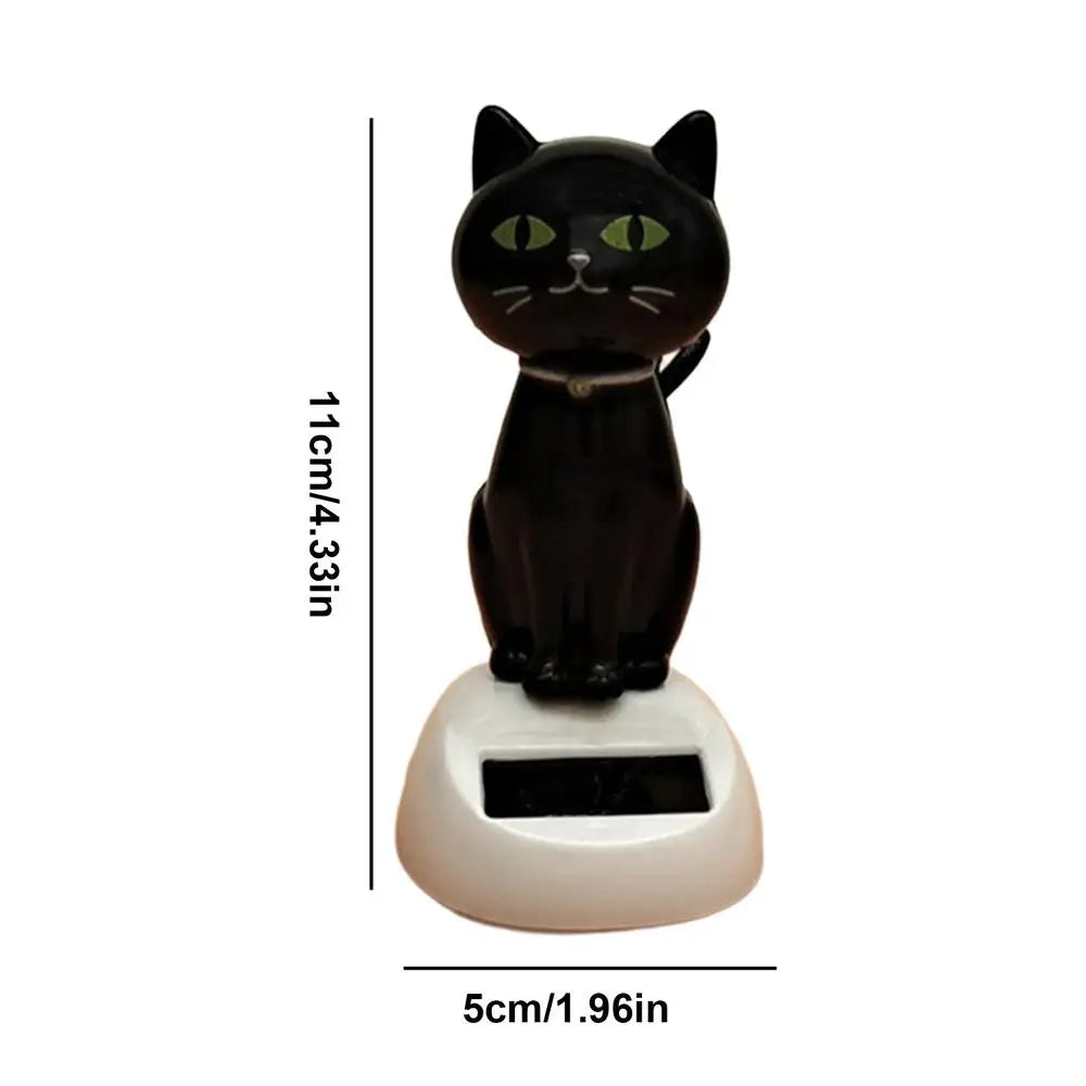 Solar Shaking Cat Car Decoration Cartoon Cat Toy Dashboard Decorations Solar Shaking Head Doll Black Cat Small Gadget Decor Oasis Select A