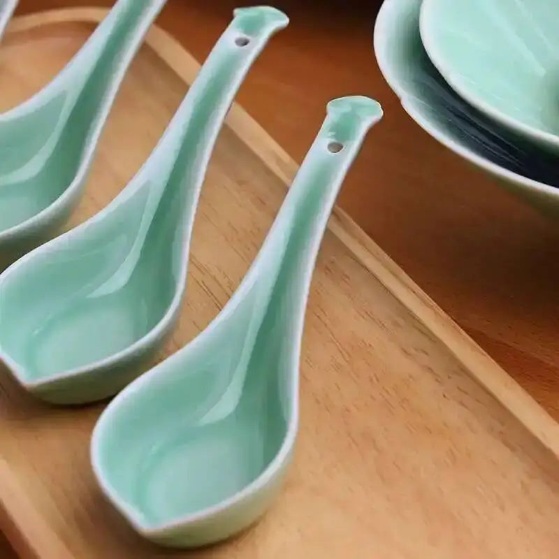 Longquan Celadon Spoon Tableware Flat Bottom Soup Spoon Congee Spoon Ruyi Spoon Oasis Select