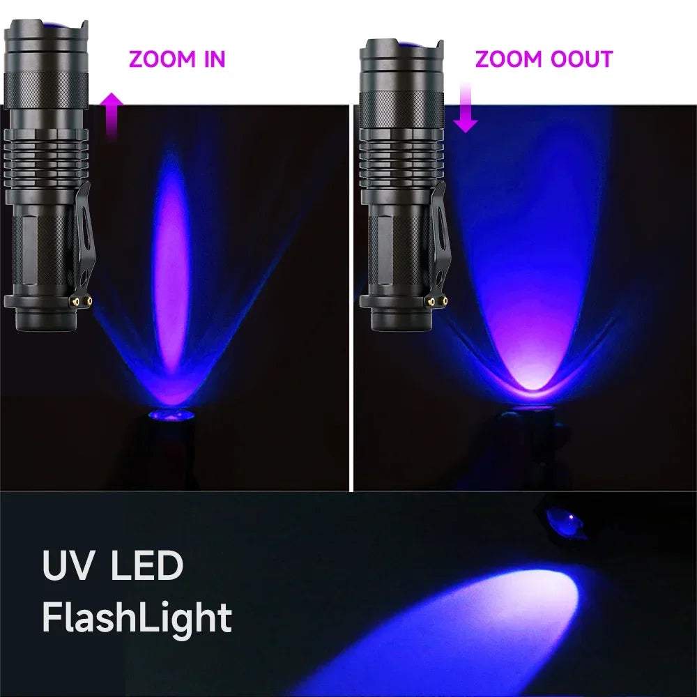UV LED Flashlight Portable Blacklight 395nm Wavelength Violet Light Pet Urine Scorpion Feminine Hygiene Detector Torch Oasis Select