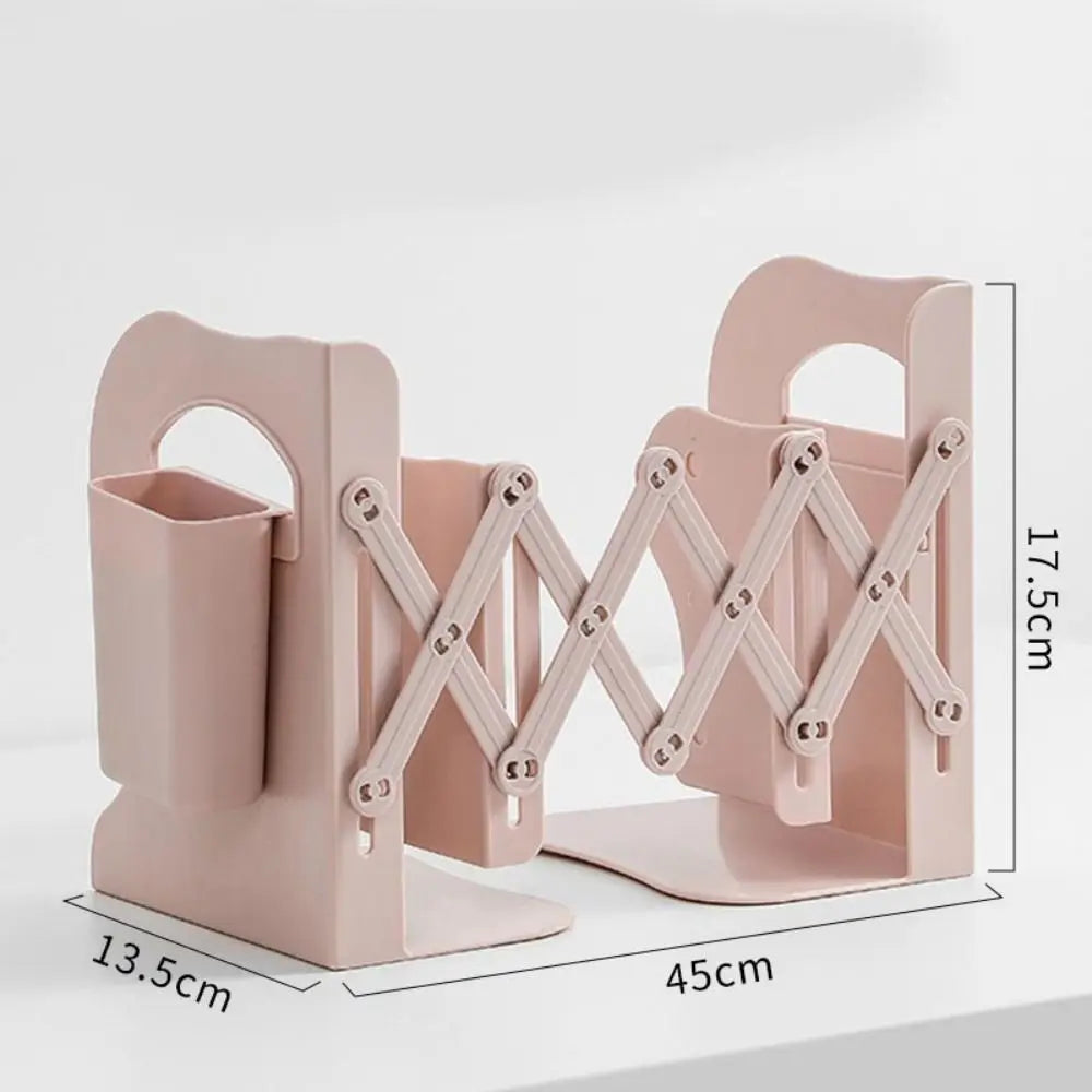 with Pen Holder Retractable Bookends Fixed Book Clip Save Space Adjustable Bookshelf Stationery Simple Divider Book Stand Oasis Select Pink-S