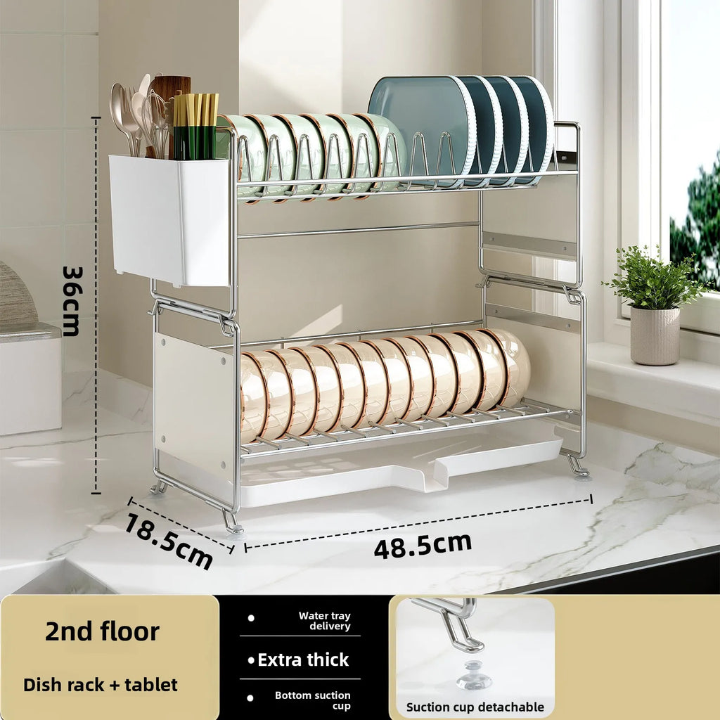 Stainless steel dish drain rack, stackable tableware rack by kitchen sink, narrow countertop, multi-functional cupboard Oasis Select Double layer BC