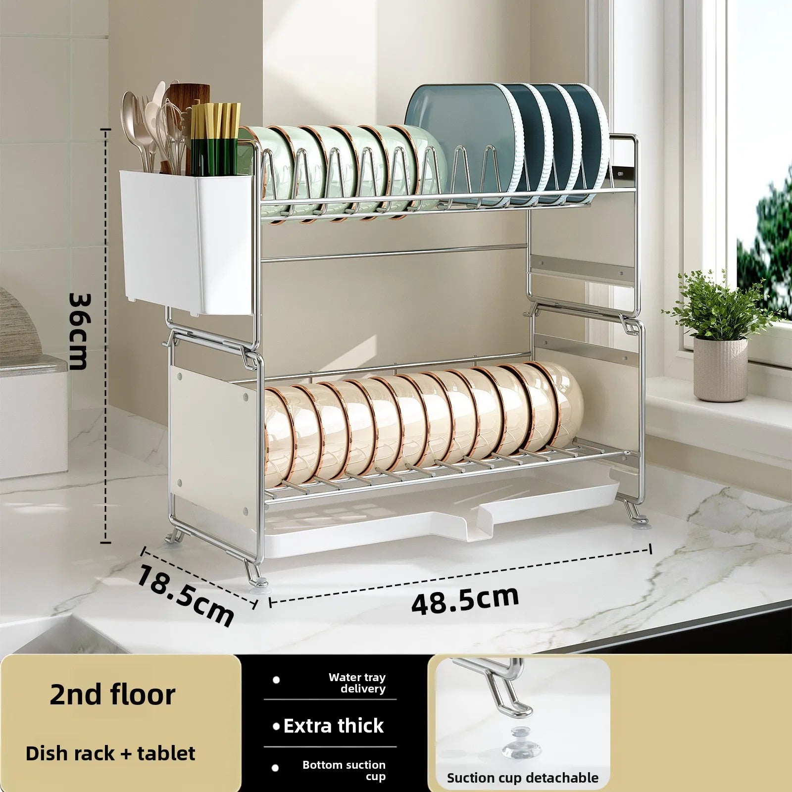 Stainless steel dish drain rack, stackable tableware rack by kitchen sink, narrow countertop, multi-functional cupboard Oasis Select Double layer BC