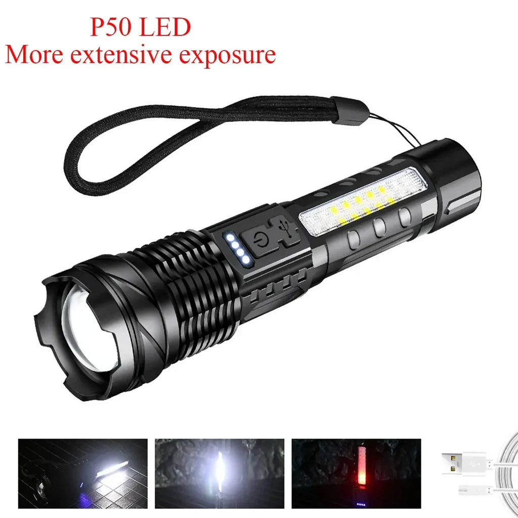 30W P50 COB Strong Light Flashlight Portable Rechargeable Bright Household LED Lamp Built in Battery with Power Display Oasis Select A76 P50 LED
